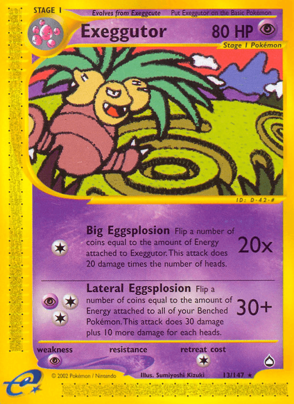 13, Aquapolis, Normal, Psychic, Psychic[×2], Rare, Reverse Holofoil Exeggutor (13/147) [Aquapolis] - Trading Card World