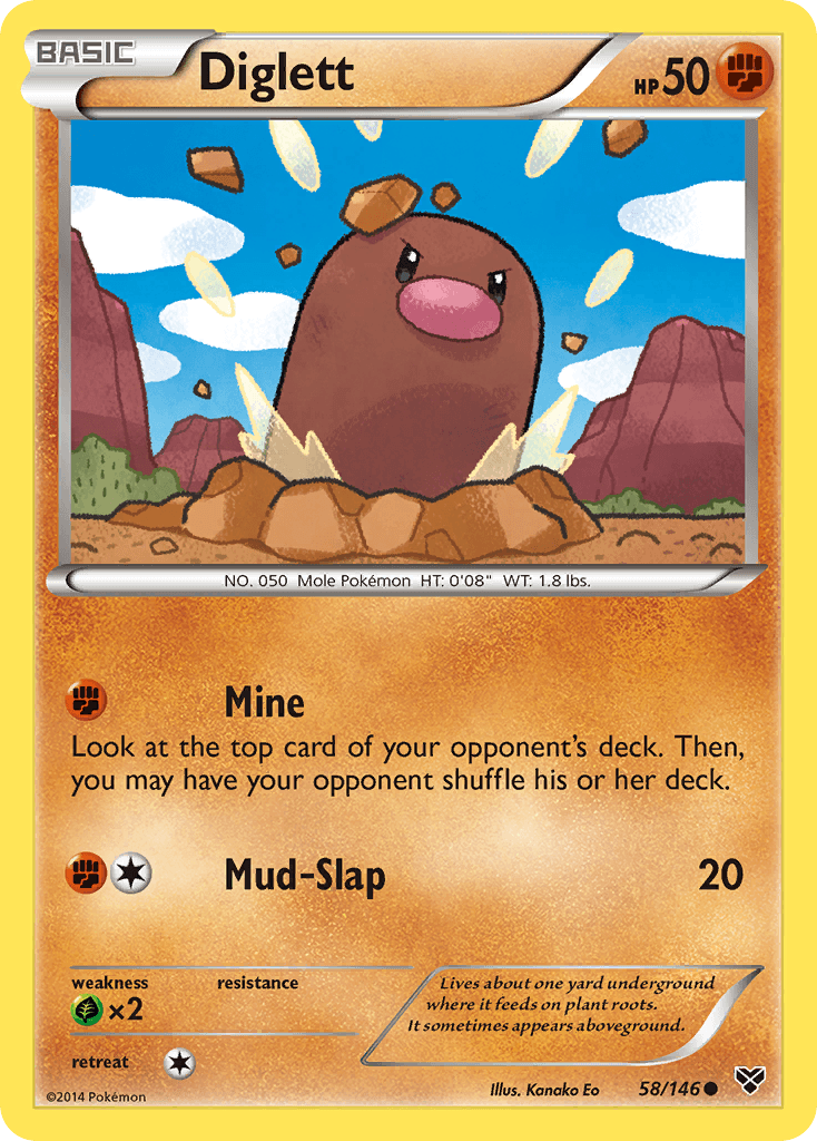 58, Common, Fighting, Grass[×2], Normal, Reverse Holofoil, XY: Base Set Diglett (58/146) [XY: Base Set] - Trading Card World