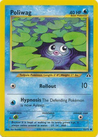62, Common, Grass[×2], Neo Discovery Unlimited, Normal, Water Poliwag (62/75) [Neo Discovery Unlimited] - Trading Card World