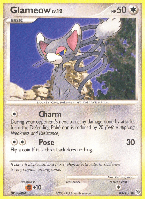 83, Colorless, Common, Diamond & Pearl: Base Set, Fighting[+10], Normal, Reverse Holofoil Glameow (83/130) [Diamond & Pearl: Base Set] - Trading Card World