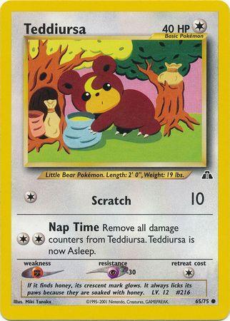 65, Colorless, Common, Fighting[×2], Neo Discovery Unlimited, Normal, Psychic[-30] Teddiursa (65/75) [Neo Discovery Unlimited] - Trading Card World