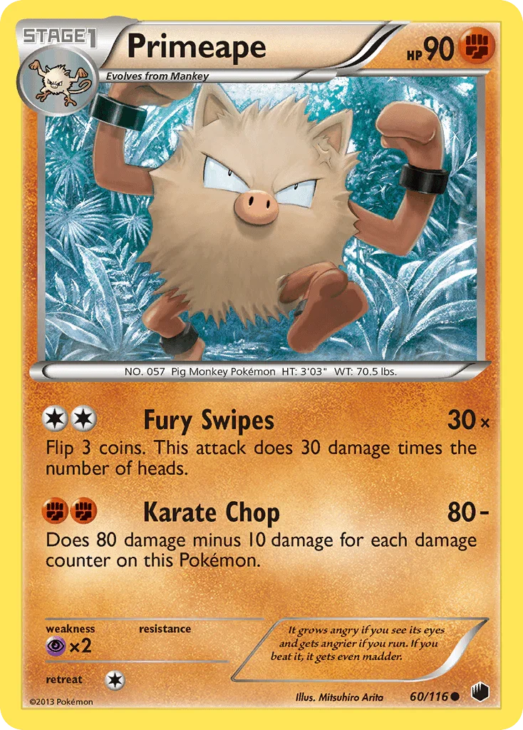 60, Black & White: Plasma Freeze, Common, Fighting, Normal, Psychic[×2], Reverse Holofoil Primeape (60/116) [Black & White: Plasma Freeze] - Trading Card World