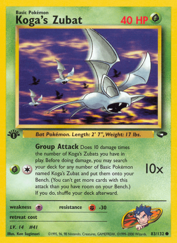 1st Edition Normal, 83, Common, Fighting[-30], Grass, Gym Challenge 1st Edition, Psychic[×2] Koga's Zubat (83/132) [Gym Challenge 1st Edition] - Trading Card World