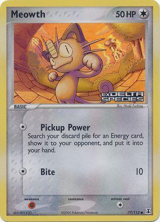 77, Colorless, Common, EX: Delta Species, Fighting[×2], Reverse Holofoil Meowth (77/113) (Stamped) [EX: Delta Species] - Trading Card World