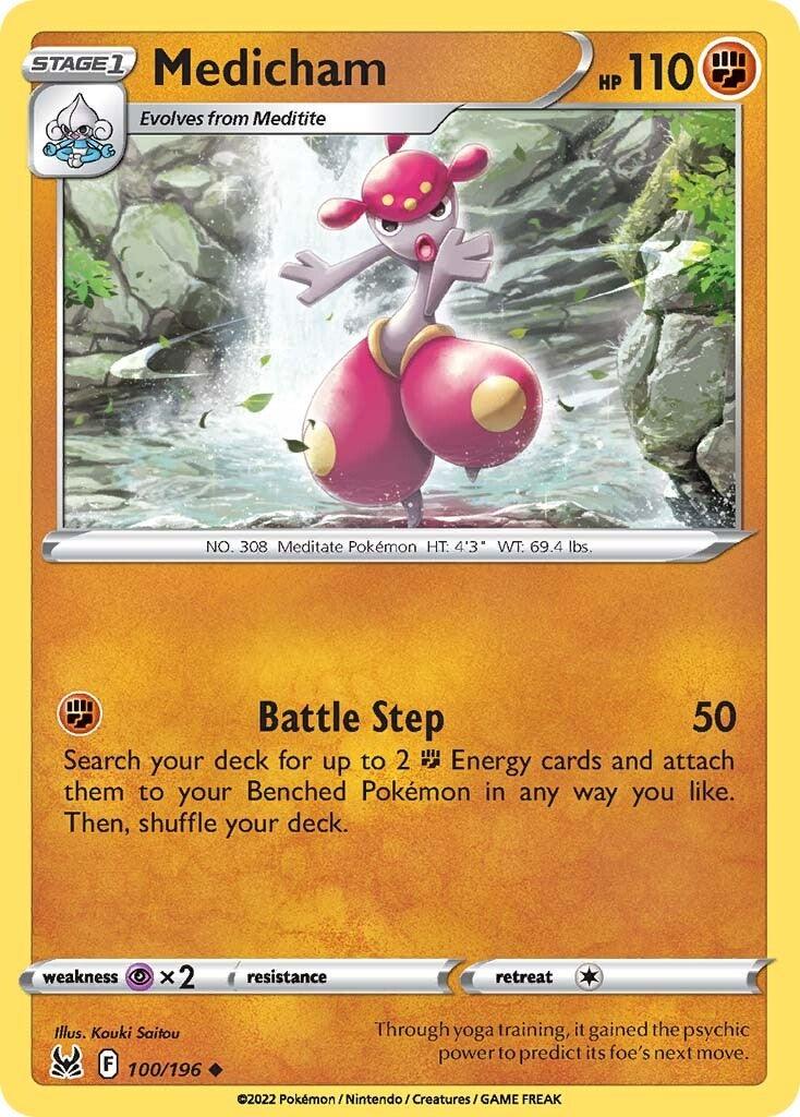 100, Fighting, Normal, Psychic [x2], Reverse Holofoil, Sword & Shield: Lost Origin, Uncommon Medicham (100/196) [Sword & Shield: Lost Origin] - Trading Card World