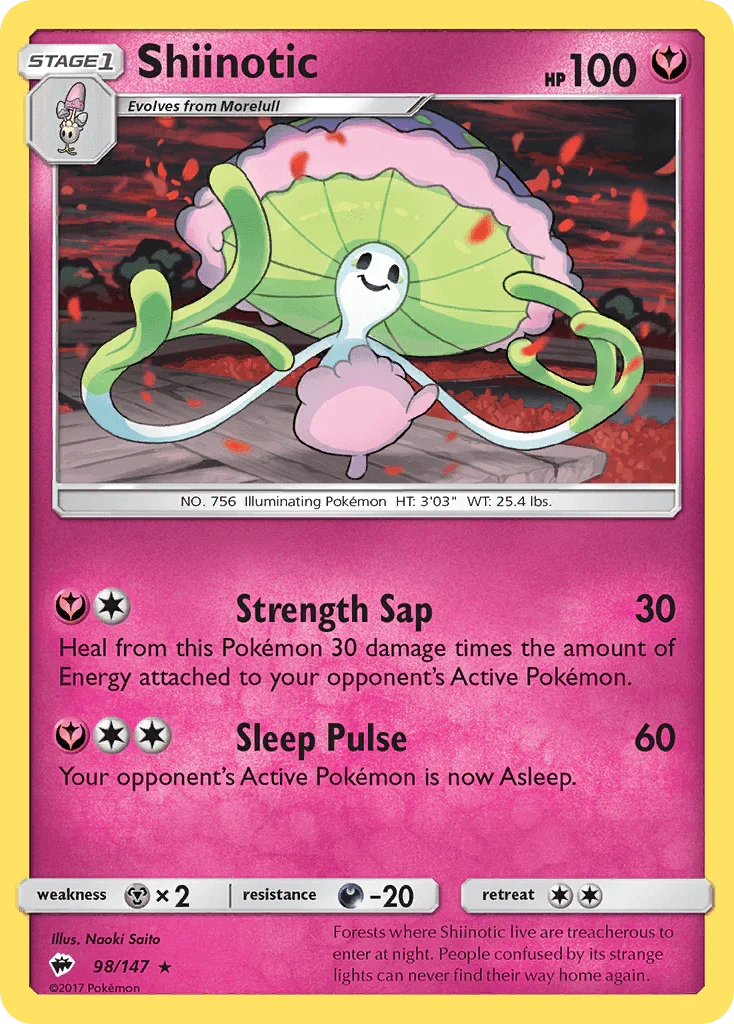 98, Darkness[-20], Fairy, Metal[×2], Normal, Rare, Reverse Holofoil, Sun & Moon: Burning Shadows Shiinotic (98/147) [Sun & Moon: Burning Shadows] - Trading Card World