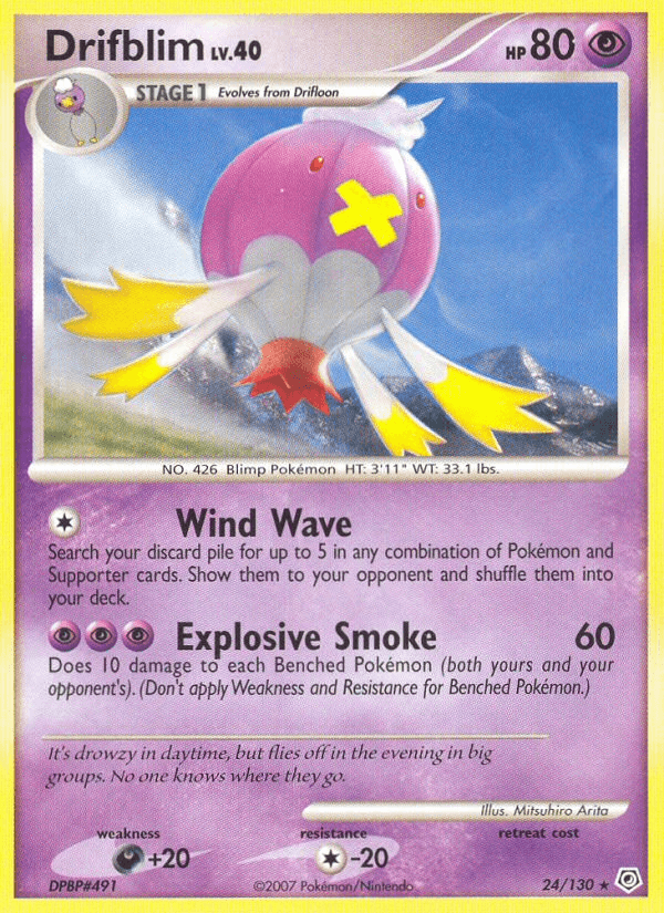 24, Colorless[-20], Darkness[+20], Diamond & Pearl: Base Set, Normal, Psychic, Rare, Reverse Holofoil Drifblim (24/130) [Diamond & Pearl: Base Set] - Trading Card World