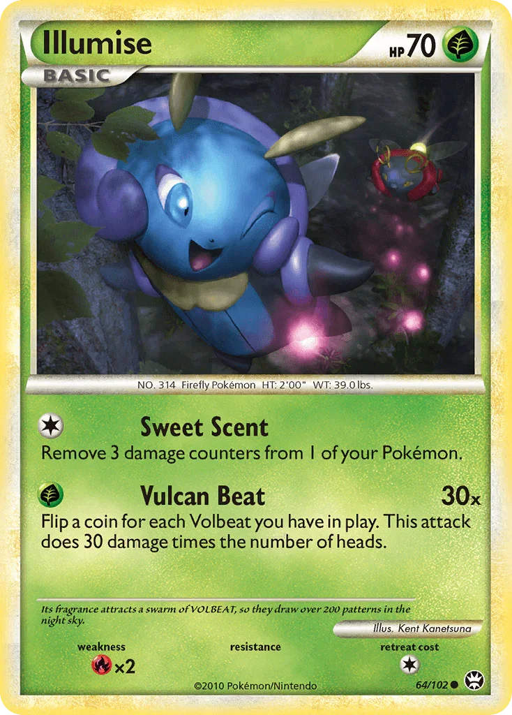 64, Common, Fire[×2], Grass, HeartGold & SoulSilver: Triumphant, Normal, Reverse Holofoil Illumise (64/102) [HeartGold & SoulSilver: Triumphant] - Trading Card World