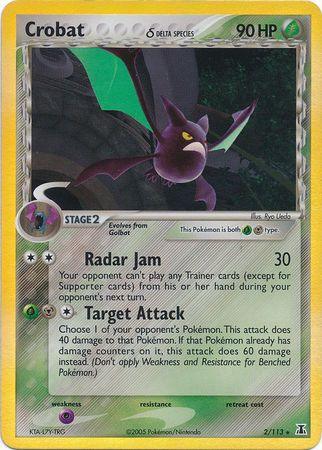 EX: Delta Species, Grass, Holo Rare, Metal, Psychic[×2], Reverse Holofoil Crobat (2/113) (Delta Species) (Stamped) [EX: Delta Species] - Trading Card World