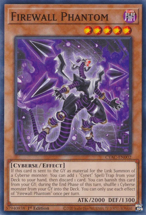 1st Edition, Common, Cyberse, Cyberstorm Access, Dark, Effect Monster Firewall Phantom [CYAC-EN002] Common - Trading Card World