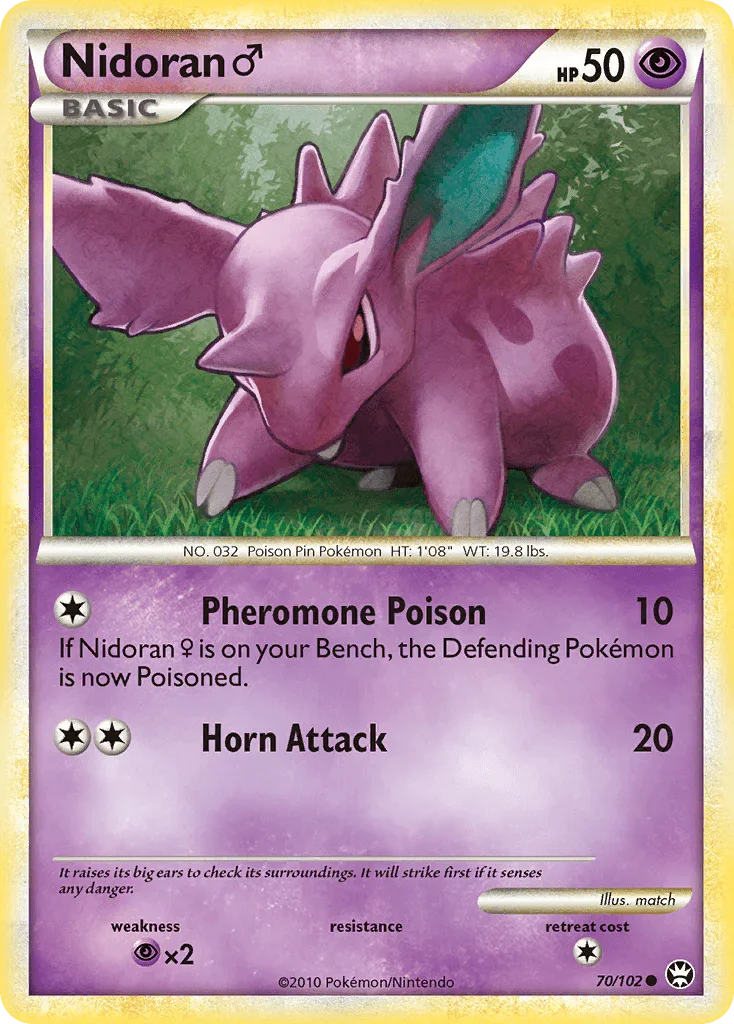 70, Common, HeartGold & SoulSilver: Triumphant, Normal, Psychic, Psychic[×2], Reverse Holofoil Nidoran (70/102) (Male) [HeartGold & SoulSilver: Triumphant] - Trading Card World
