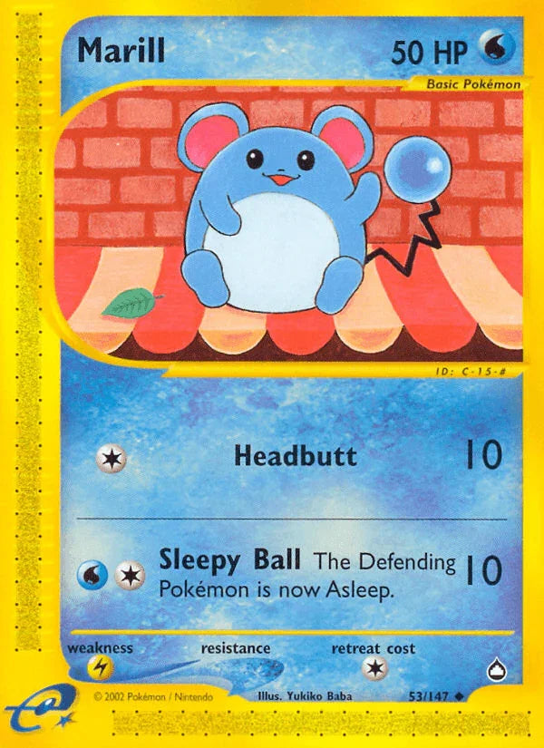 53, Aquapolis, Lightning[×2], Normal, Reverse Holofoil, Uncommon, Water Marill (53/147) [Aquapolis] - Trading Card World
