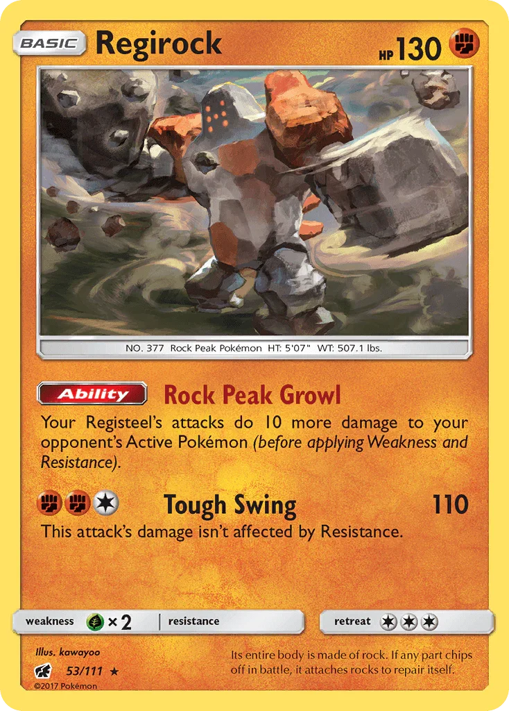 53, Fighting, Grass[×2], Normal, Rare, Reverse Holofoil, Sun & Moon: Crimson Invasion Regirock (53/111) [Sun & Moon: Crimson Invasion] - Trading Card World