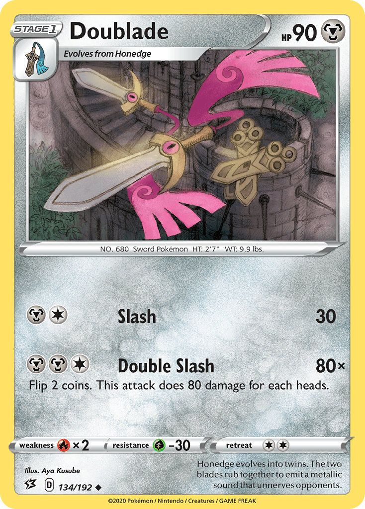 134, Fire[×2], Grass[-30], Metal, Normal, Reverse Holofoil, Sword & Shield: Rebel Clash, Uncommon Doublade (134/192) [Sword & Shield: Rebel Clash] - Trading Card World