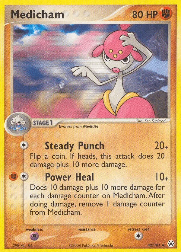 42, EX: Hidden Legends, Fighting, Normal, Psychic[×2], Reverse Holofoil, Uncommon Medicham (42/101) [EX: Hidden Legends] - Trading Card World