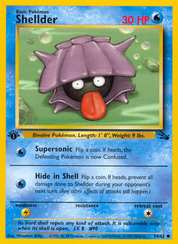 1st Edition Normal, 54, Common, Fossil 1st Edition, Lightning[×2], Water Shellder (54/62) [Fossil 1st Edition] - Trading Card World