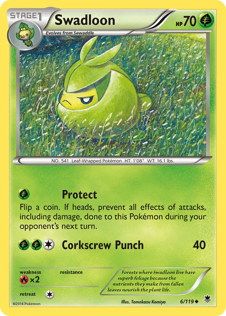 Fire[×2], Grass, Normal, Reverse Holofoil, Uncommon, XY: Phantom Forces Swadloon (6/119) [XY: Phantom Forces] - Trading Card World
