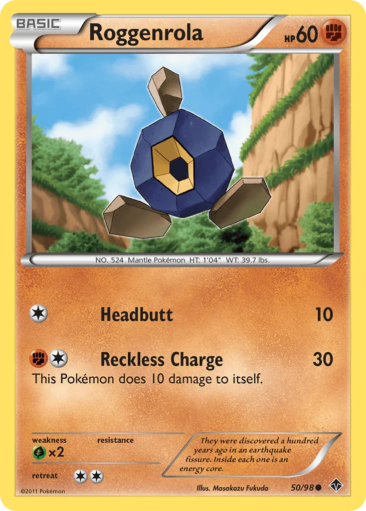 50, Black & White: Emerging Powers, Common, Fighting, Grass[×2], Normal, Reverse Holofoil Roggenrola (50/98) [Black & White: Emerging Powers] - Trading Card World