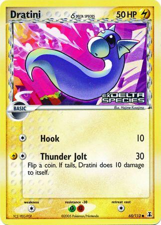 65, Colorless[×2], Common, EX: Delta Species, Fighting[-30], Grass[-30], Lightning, Reverse Holofoil Dratini (65/113) (Delta Species) (Stamped) [EX: Delta Species] - Trading Card World