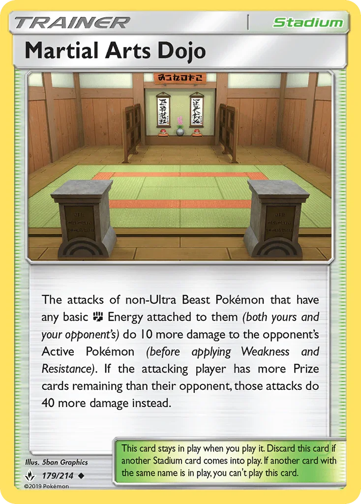 179, Normal, Reverse Holofoil, Stadium, Sun & Moon: Unbroken Bonds, Uncommon Martial Arts Dojo (179/214) [Sun & Moon: Unbroken Bonds] - Trading Card World