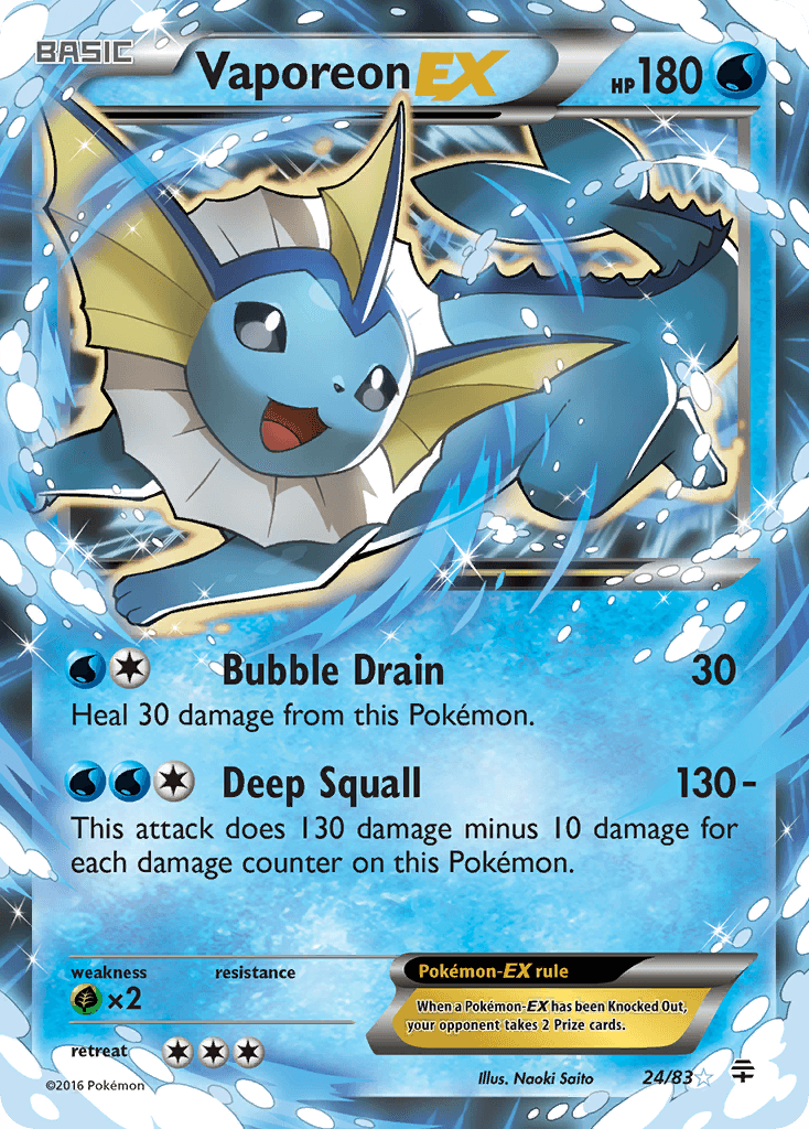 24, Grass[×2], Holofoil, Ultra Rare, Water, XY: Generations Vaporeon EX (24/83) [XY: Generations] - Trading Card World