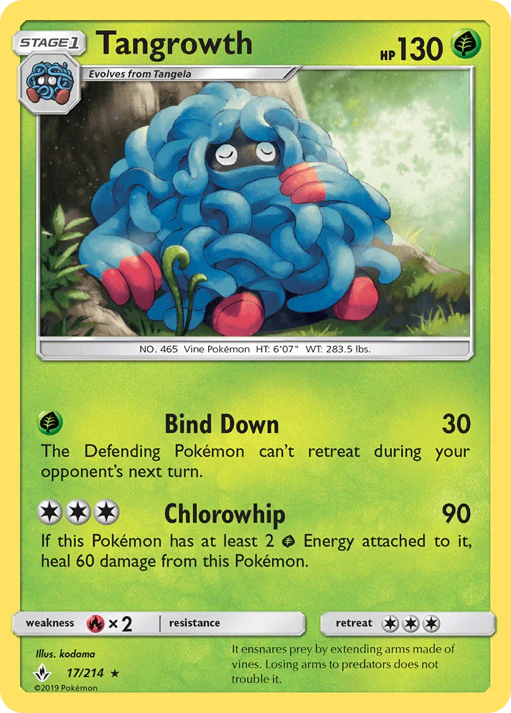 17, Fire[×2], Grass, Normal, Rare, Reverse Holofoil, Sun & Moon: Unbroken Bonds Tangrowth (17/214) [Sun & Moon: Unbroken Bonds] - Trading Card World
