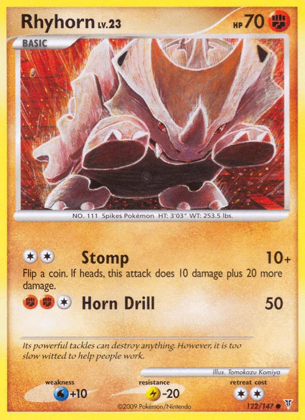 122, Common, Fighting, Lightning[-20], Normal, Platinum: Supreme Victors, Reverse Holofoil, Water[+10] Rhyhorn (122/147) [Platinum: Supreme Victors] - Trading Card World