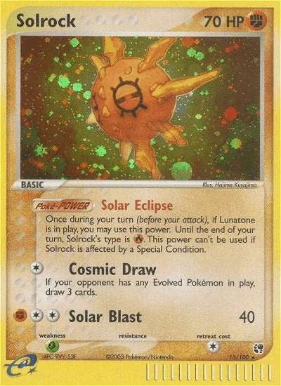 13, EX: Sandstorm, Fighting, Grass[×2], Holo Rare, Holofoil, Reverse Holofoil Solrock (13/100) [EX: Sandstorm] - Trading Card World