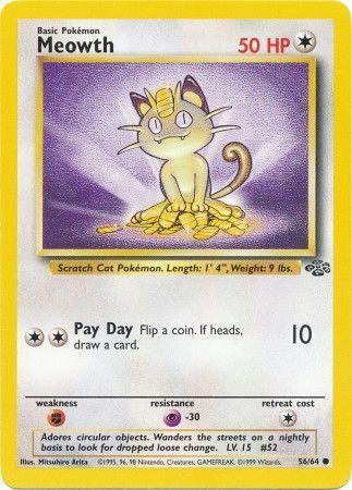 56, Colorless, Common, Fighting[×2], Jungle Unlimited, Normal, Psychic[-30] Meowth (56/64) [Jungle Unlimited] - Trading Card World