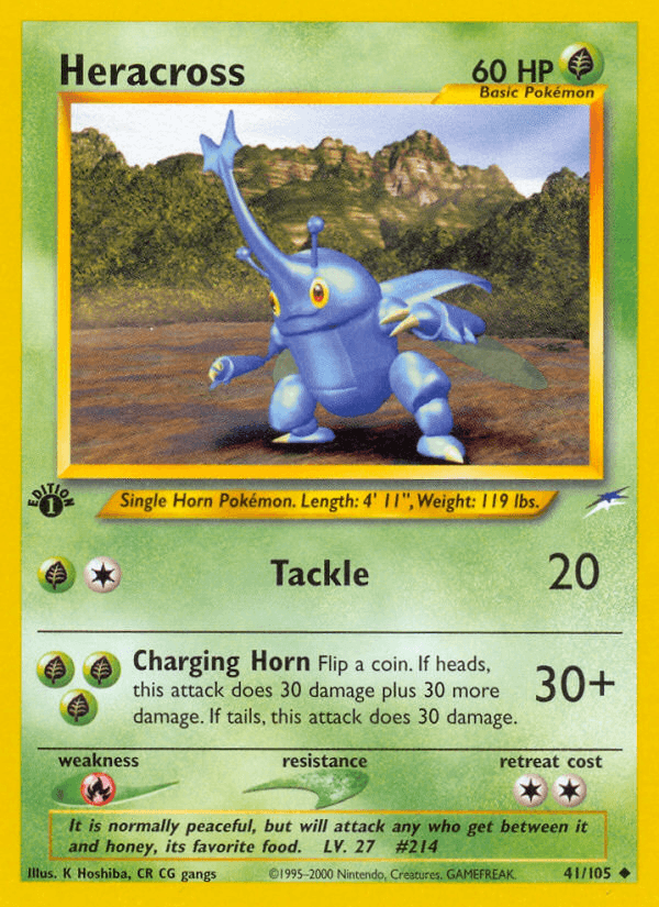 1st Edition Normal, 41, Fire[×2], Grass, Neo Destiny 1st Edition, Uncommon Heracross (41/105) [Neo Destiny 1st Edition] - Trading Card World