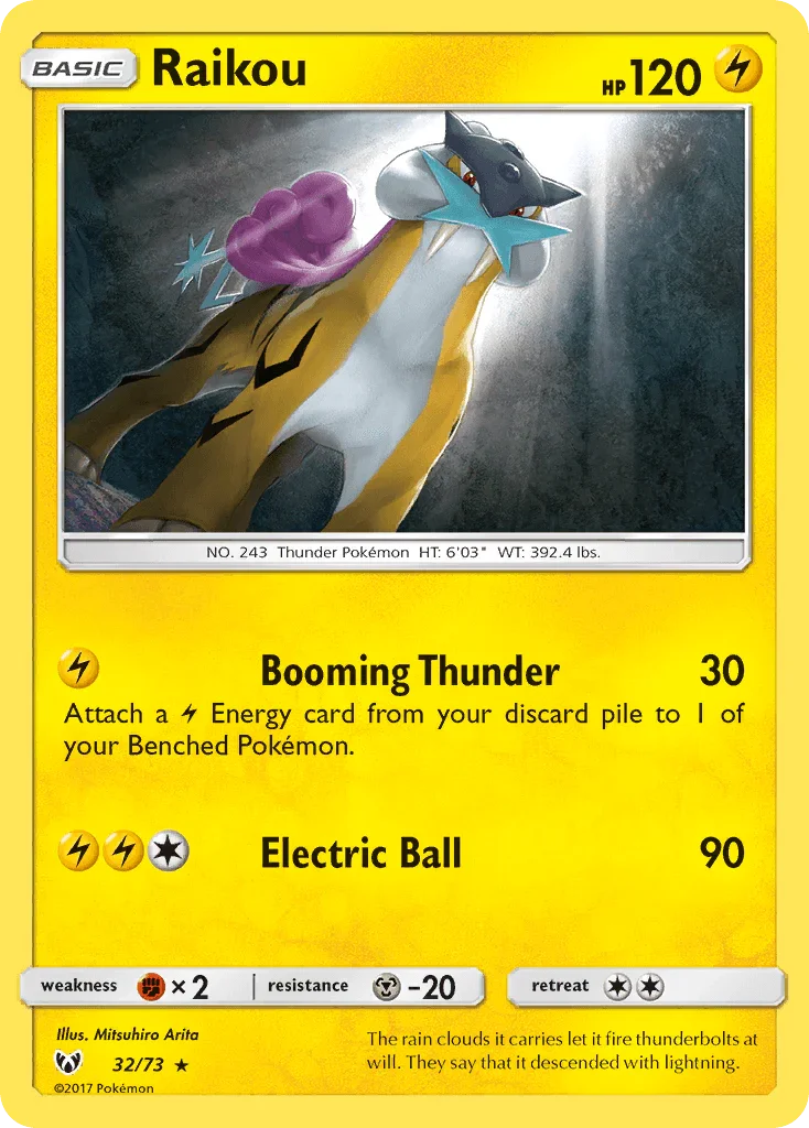 32, Fighting[×2], Holo Rare, Holofoil, Lightning, Metal[-20], Reverse Holofoil, Sun & Moon: Shining Legends Raikou (32/73) [Sun & Moon: Shining Legends] - Trading Card World