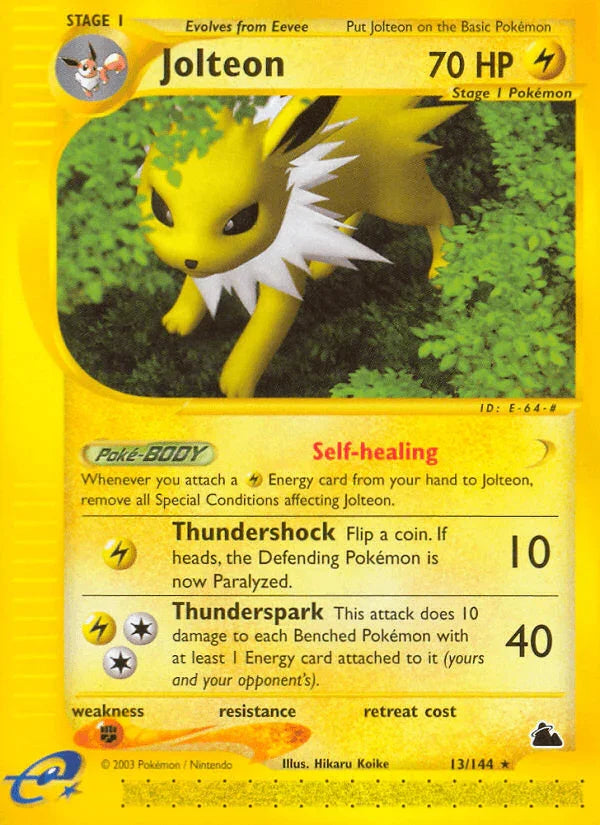 13, Fighting[×2], Lightning, Normal, Rare, Reverse Holofoil, Skyridge Jolteon (13/144) [Skyridge] - Trading Card World