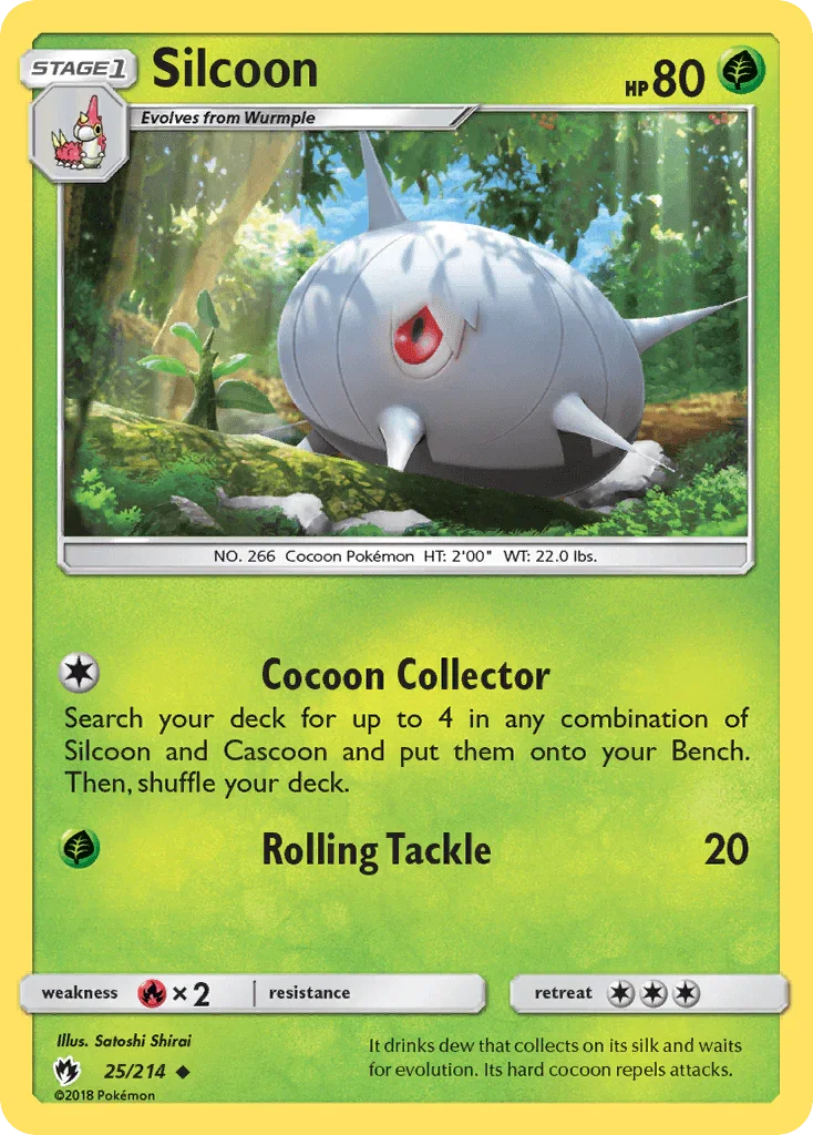 25, Fire[×2], Grass, Normal, Reverse Holofoil, Sun & Moon: Lost Thunder, Uncommon Silcoon (25/214) [Sun & Moon: Lost Thunder] - Trading Card World