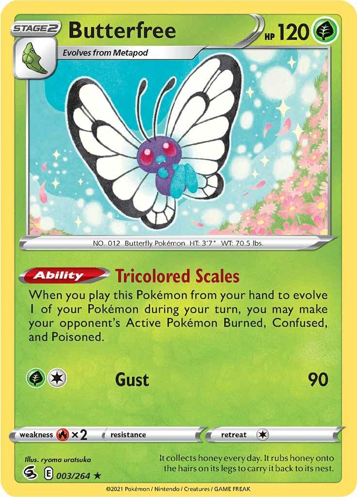 003, Fire [x2], Grass, Holo Rare, Holofoil, Reverse Holofoil, Sword & Shield: Fusion Strike Butterfree (003/264) [Sword & Shield: Fusion Strike] - Trading Card World