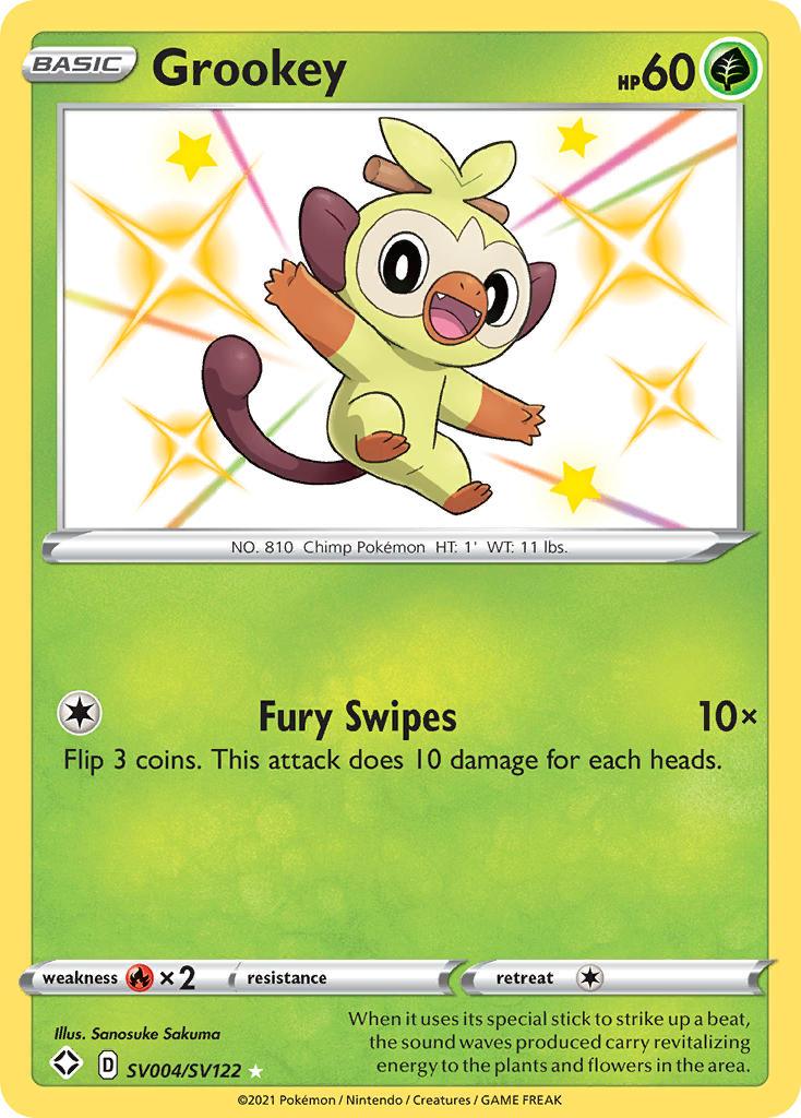 Fire[×2], Grass, Holofoil, SV004, Sword & Shield: Shining Fates, Ultra Rare Grookey (SV004/SV122) [Sword & Shield: Shining Fates] - Trading Card World