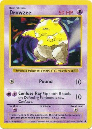 49, Base Set Shadowless Unlimited, Common, Normal, Psychic, Psychic[×2] Drowzee (49/102) [Base Set Shadowless Unlimited] - Trading Card World