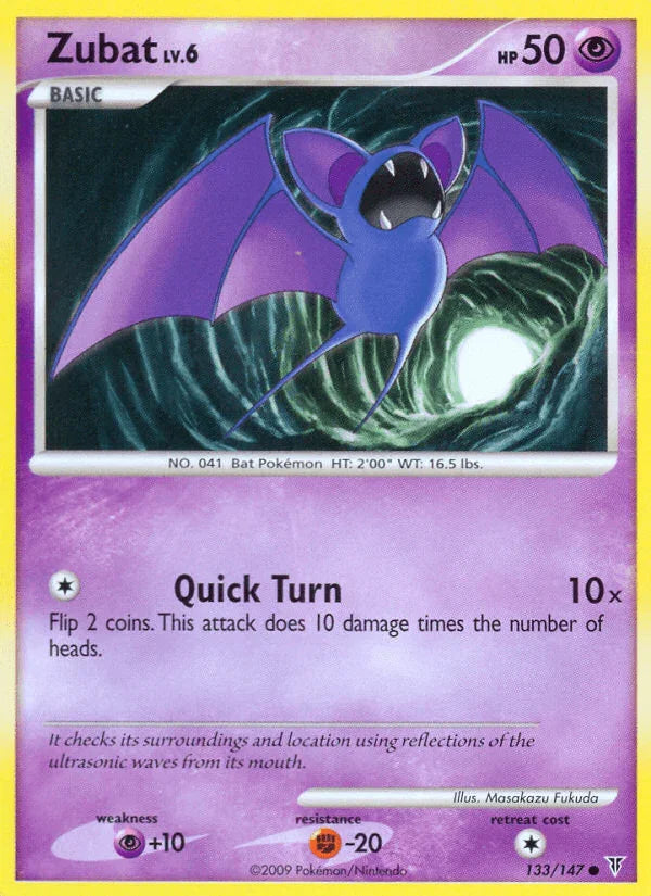 133, Common, Fighting[-20], Normal, Platinum: Supreme Victors, Psychic, Psychic[+10], Reverse Holofoil Zubat (133/147) [Platinum: Supreme Victors] - Trading Card World