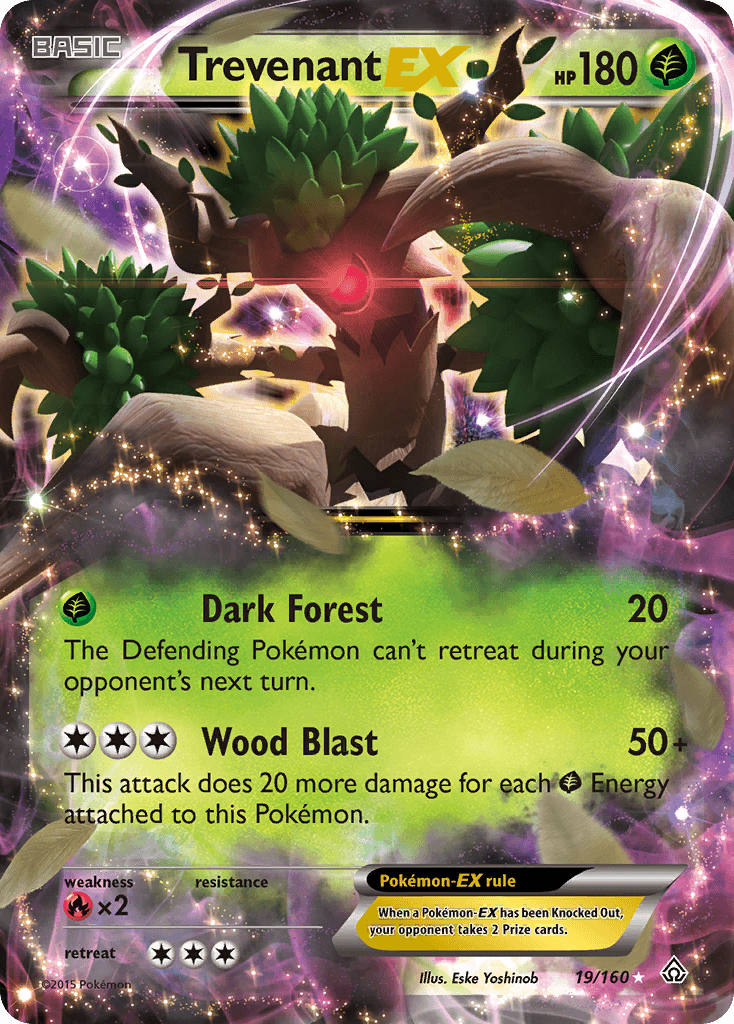 19, Fire[×2], Grass, Holofoil, Ultra Rare, XY: Primal Clash Trevenant EX (19/160) [XY: Primal Clash] - Trading Card World