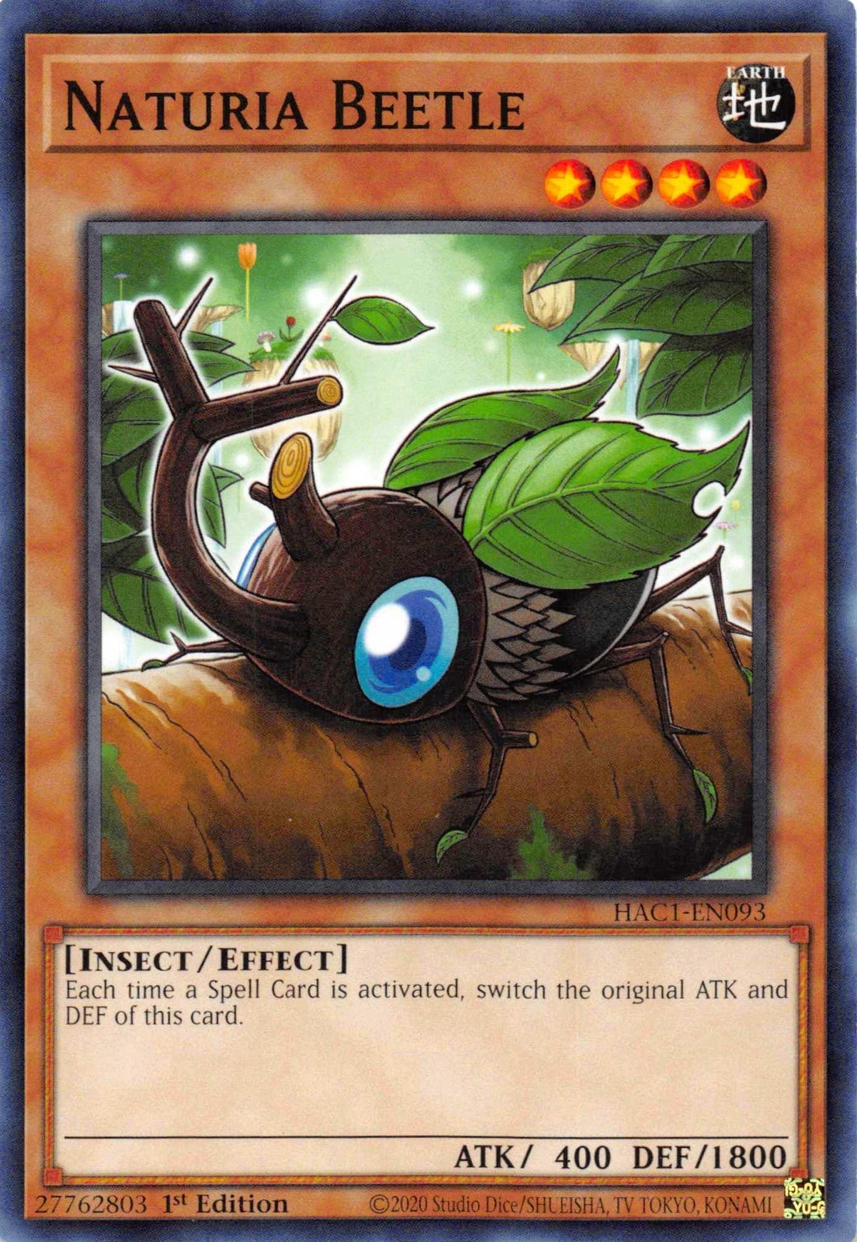1st Edition, Common, Earth, Effect Monster, Hidden Arsenal: Chapter 1, Insect Naturia Beetle [HAC1-EN093] Common - Trading Card World