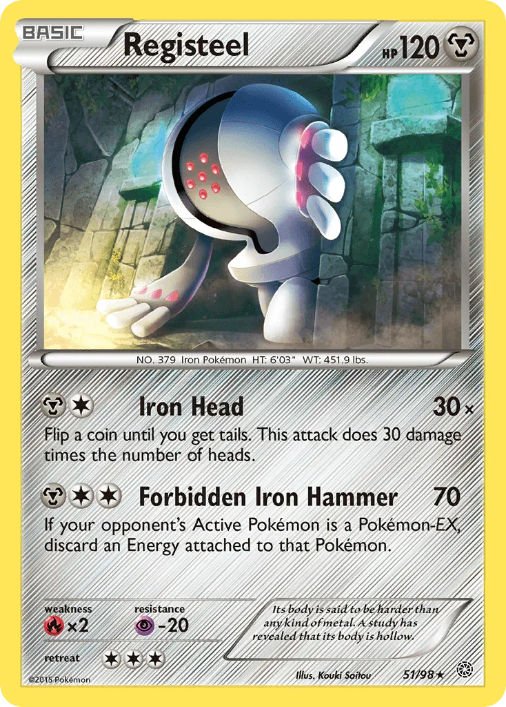 51, Fire[×2], Metal, Normal, Psychic[-20], Rare, Reverse Holofoil, XY: Ancient Origins Registeel (51/98) [XY: Ancient Origins] - Trading Card World
