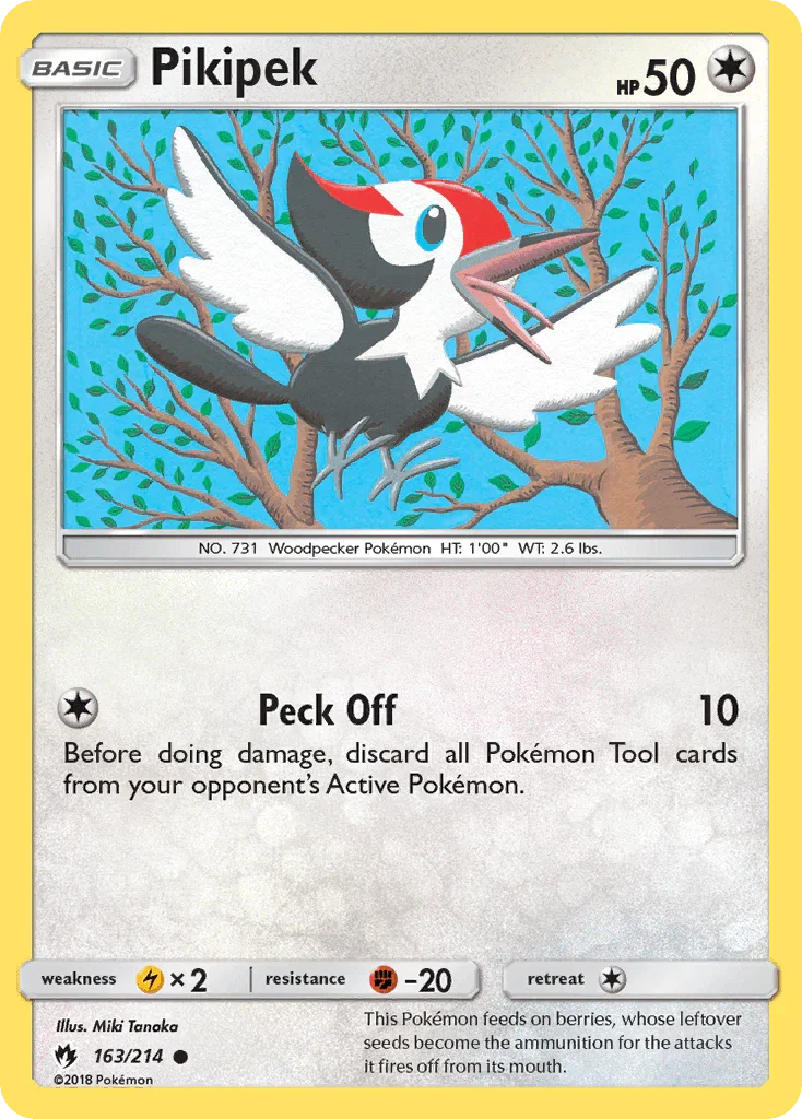 163, Colorless, Common, Fighting[-20], Lightning[×2], Normal, Reverse Holofoil, Sun & Moon: Lost Thunder Pikipek (163/214) [Sun & Moon: Lost Thunder] - Trading Card World