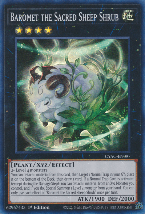 1st Edition, Cyberstorm Access, Earth, Plant, Super Rare, Xyz/Effect Monster Baromet the Sacred Sheep Shrub [CYAC-EN097] Super Rare - Trading Card World