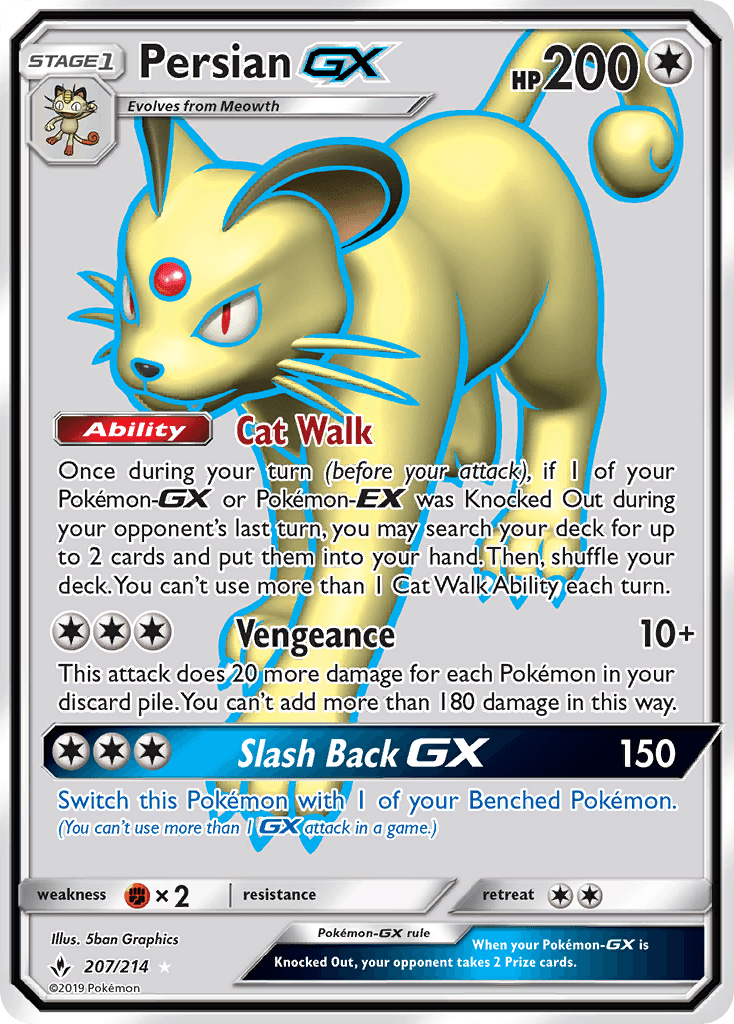 207, Colorless, Fighting[×2], Holofoil, Sun & Moon: Unbroken Bonds, Ultra Rare Persian GX (207/214) [Sun & Moon: Unbroken Bonds] - Trading Card World