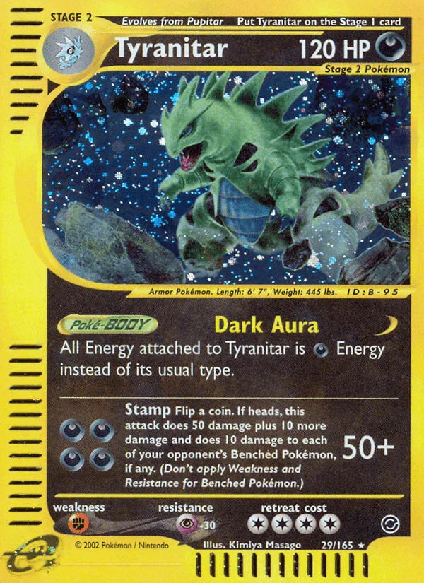 29, Darkness, Expedition: Base Set, Fighting[×2], Holo Rare, Holofoil, Normal, Psychic[-30], Reverse Holofoil Tyranitar (29/165) [Expedition: Base Set] - Trading Card World
