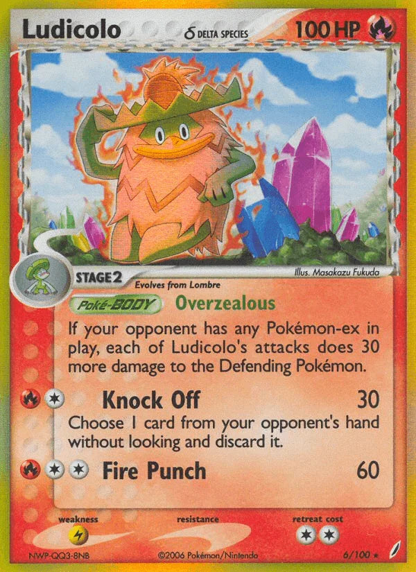 EX: Crystal Guardians, Fire, Holo Rare, Holofoil, Lightning[×2] Ludicolo (6/100) (Delta Species) [EX: Crystal Guardians] - Trading Card World
