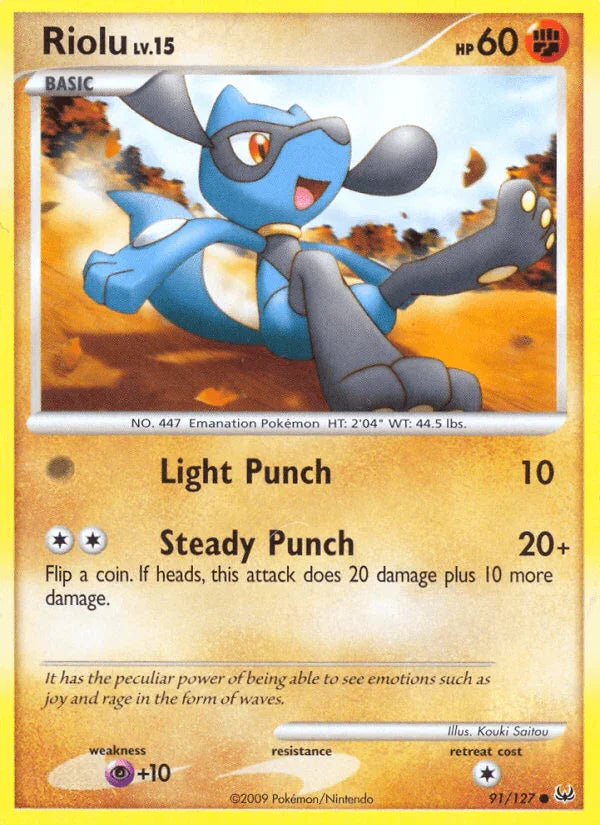 91, Common, Fighting, Normal, Platinum: Base Set, Psychic[+10], Reverse Holofoil Riolu (91/127) [Platinum: Base Set] - Trading Card World
