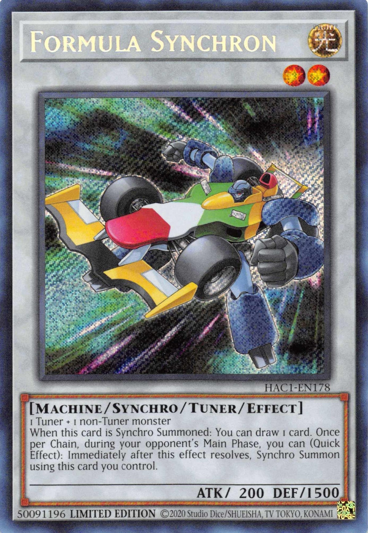 Hidden Arsenal: Chapter 1, Light, Limited, Machine, Secret Rare, Tuner/Synchro/Effect Monster Formula Synchron [HAC1-EN178] Secret Rare - Trading Card World