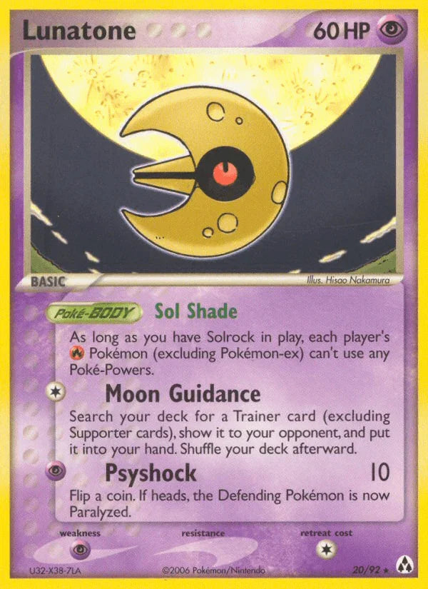 20, EX: Legend Maker, Normal, Psychic, Psychic[×2], Rare Lunatone (20/92) [EX: Legend Maker] - Trading Card World