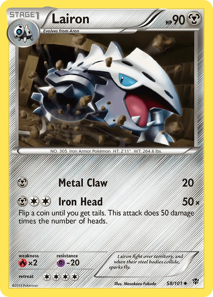 58, Black & White: Plasma Blast, Fire[×2], Metal, Normal, Psychic[-20], Reverse Holofoil, Uncommon Lairon (58/101) [Black & White: Plasma Blast] - Trading Card World