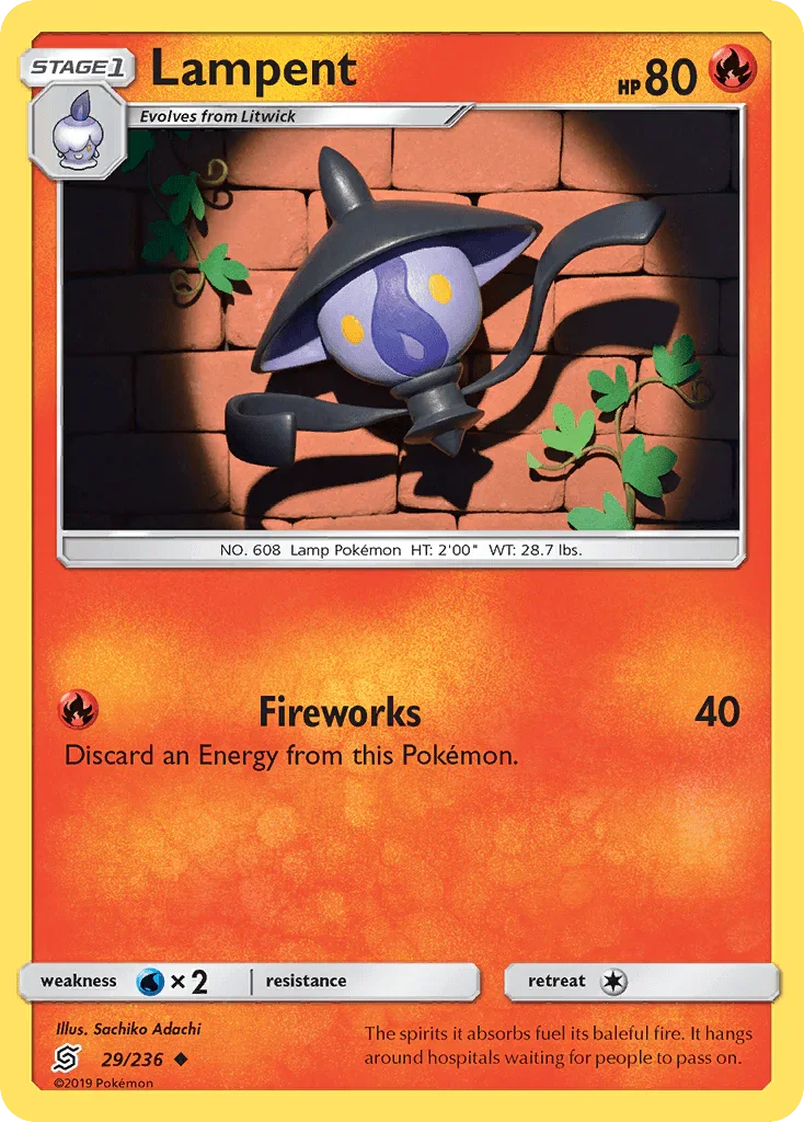 29, Fire, Normal, Reverse Holofoil, Sun & Moon: Unified Minds, Uncommon, Water[×2] Lampent (29/236) [Sun & Moon: Unified Minds] - Trading Card World